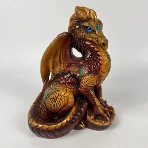 Windstone Editions 1986 Dragon Vintage Statuette Turquoise Gold Brown 9.5" Pena